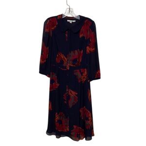 Boden Blue and Red Floral Midi Dress Womens Size 6L